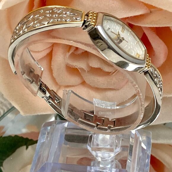 Anne Klein Two-Tone Tonneau Case Bracelet Watch Textured Dial Roman Numerals - Picture 5 of 13